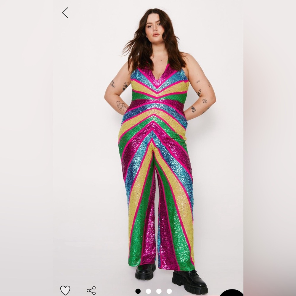 BNWT Nasty Gal Sequenced Colorblock Wide Leg Jumpsuit